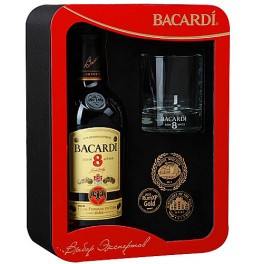 Ром "Bacardi" 8 years, gift box with glass, 0.7 л